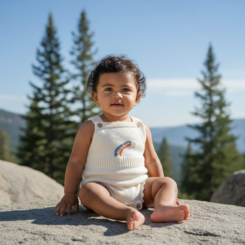 Rainbow Whisper knit romper
