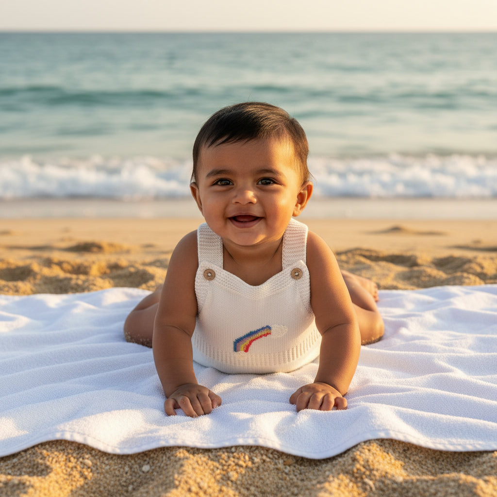 Rainbow Whisper knit romper