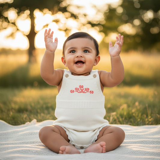 Coral Bloom Knit Romper