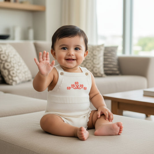 Coral Bloom Knit Romper