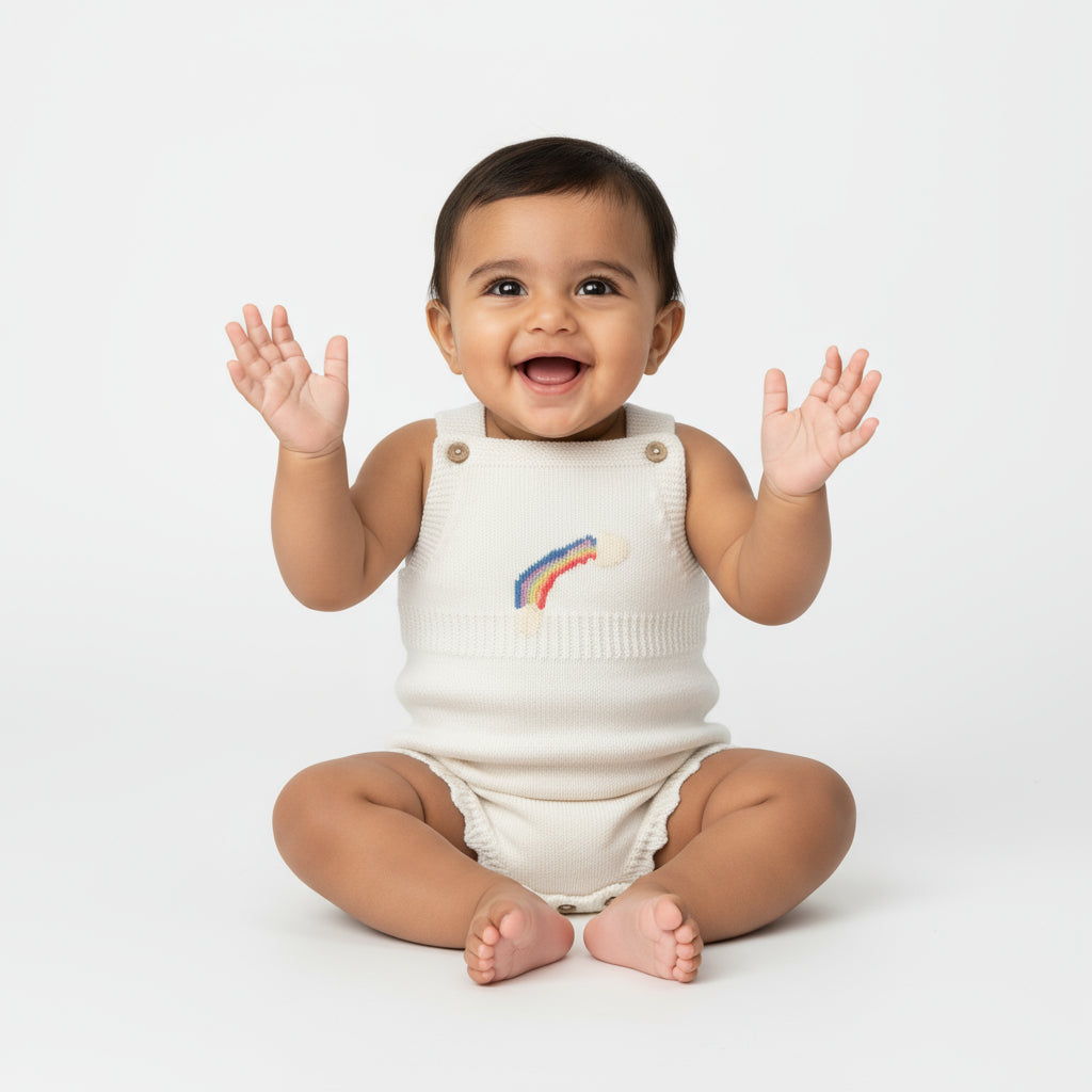 Rainbow Whisper knit romper